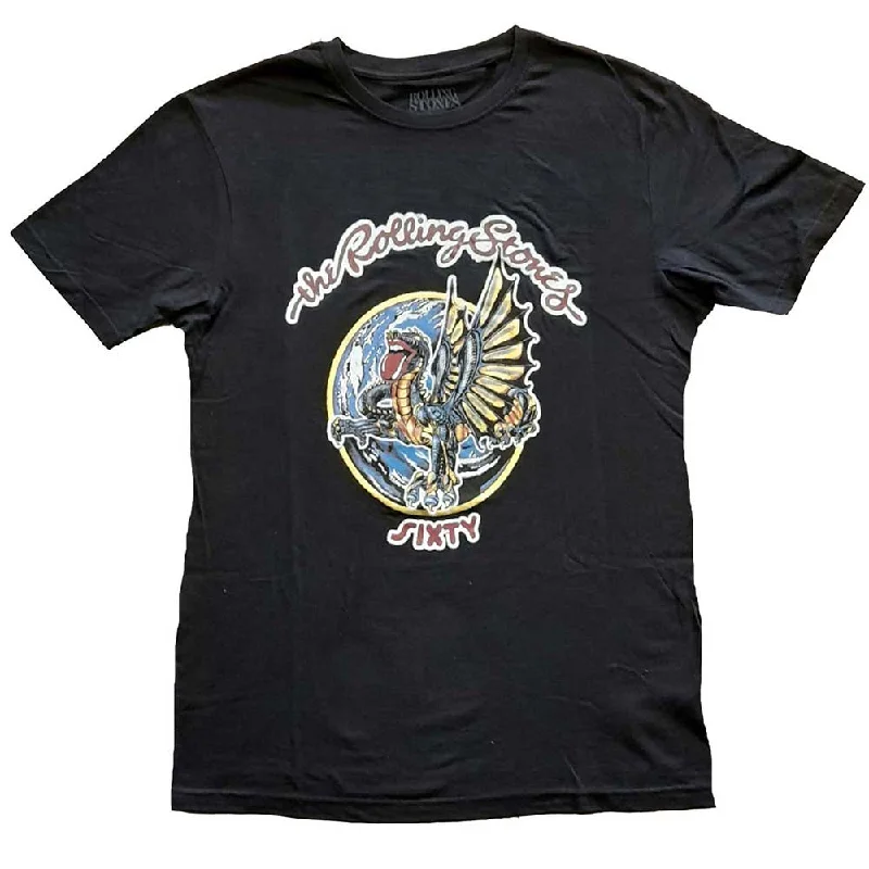 The Rolling Stones Ladies T-Shirt: Sixty Dragon Globe (Foiled) Ribbed T-Shirt High Neck Heavyweight