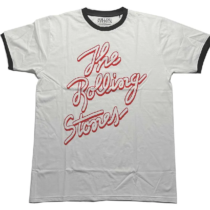 The Rolling Stones | Official Band Ringer T-Shirt | Signature Logo Welt Pockets Slit Pockets