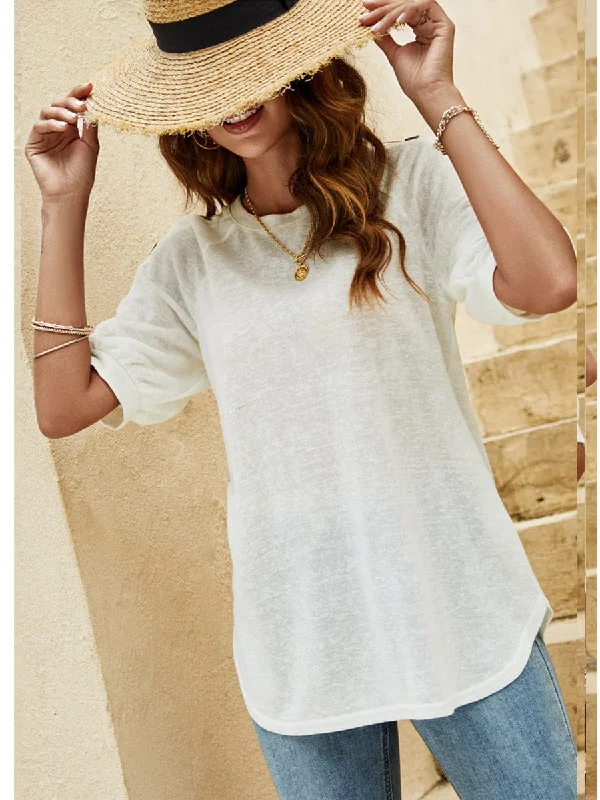 Simple and Chic T-Shirt Collared Crew Neck Turtle Neck