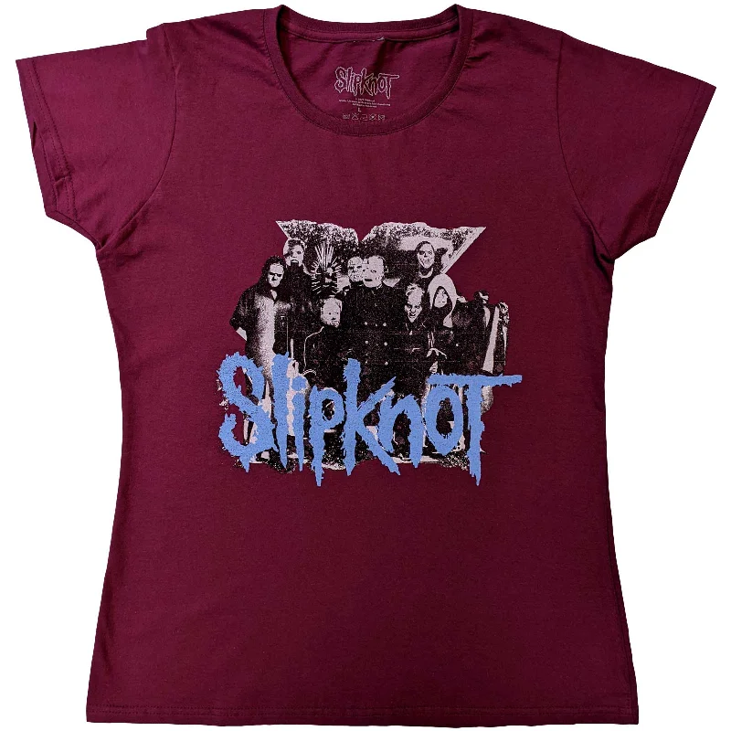 Slipknot Ladies T-Shirt: Goat Logo Demon (Back Print) Graphic Embroidered Appliqued