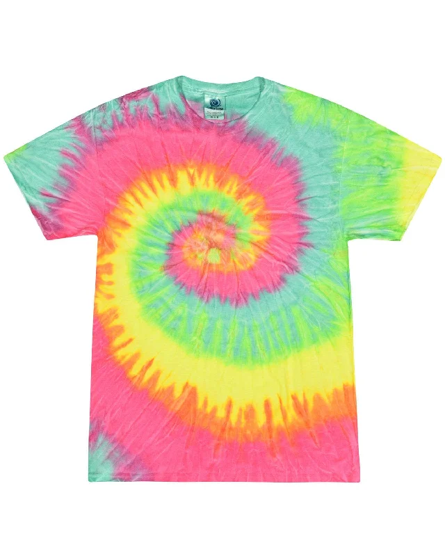 Tie-Dye 100% Cotton Tie-Dyed T-Shirt | Minty Rainbow Chenille Brocade Lace