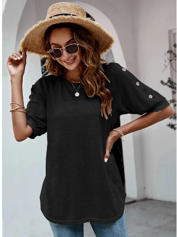 Women's Summer Casual T-Shirt Notch Collar Peter Pan Collar Cowl Neck