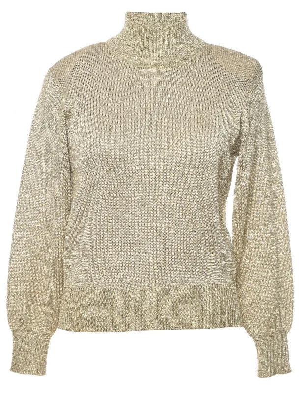 Evan Picone Metallic Jumper - M Turtle Neck Boat Neck Asymmetrical Neck