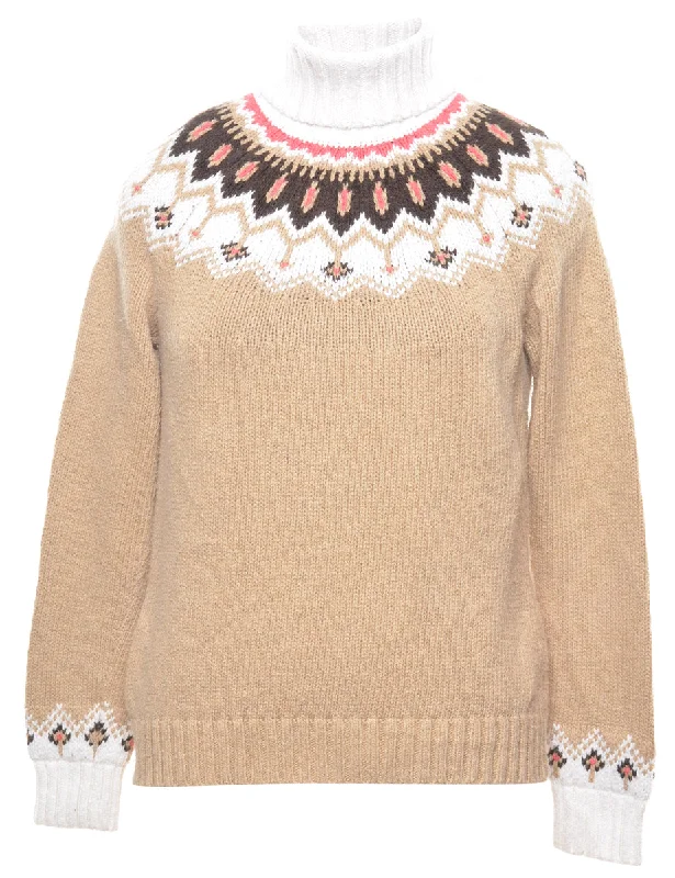 Fairisle Polo Neck Jumper - M Open Front Closed Front Wrap Front