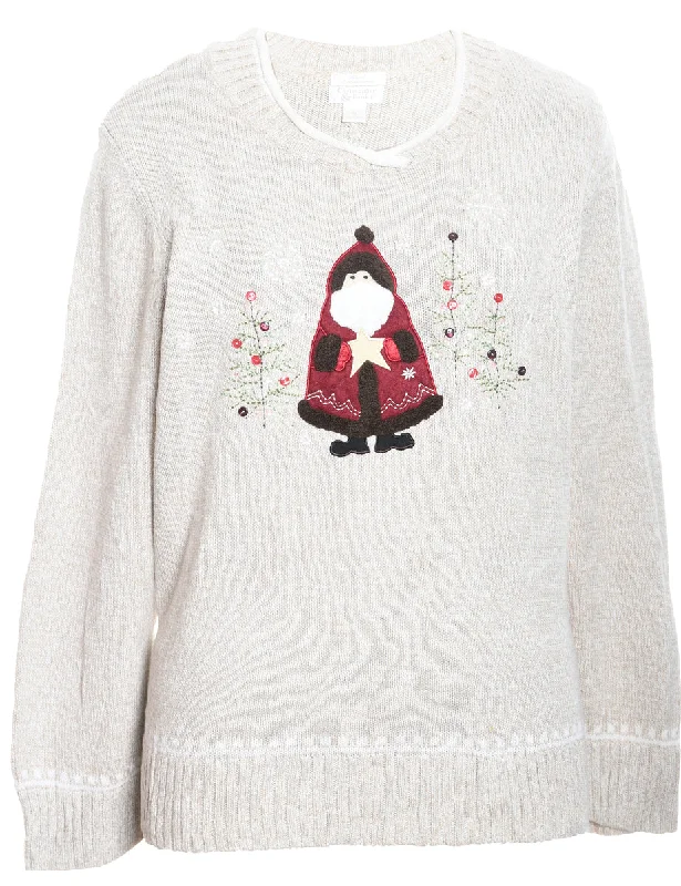 Festive Design Off-White Knit Christmas Jumper - XL Chenille Blend Fleece Blend Nylon Blend