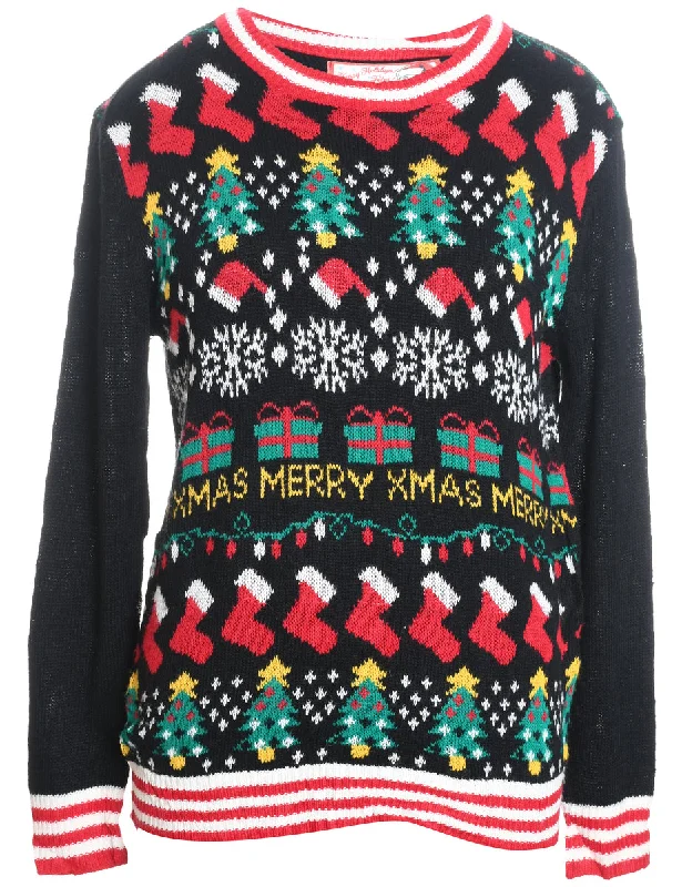 Festive Gifts Design Black Christmas Jumper - L Long Sweater Short Sweater Cropped Sweater