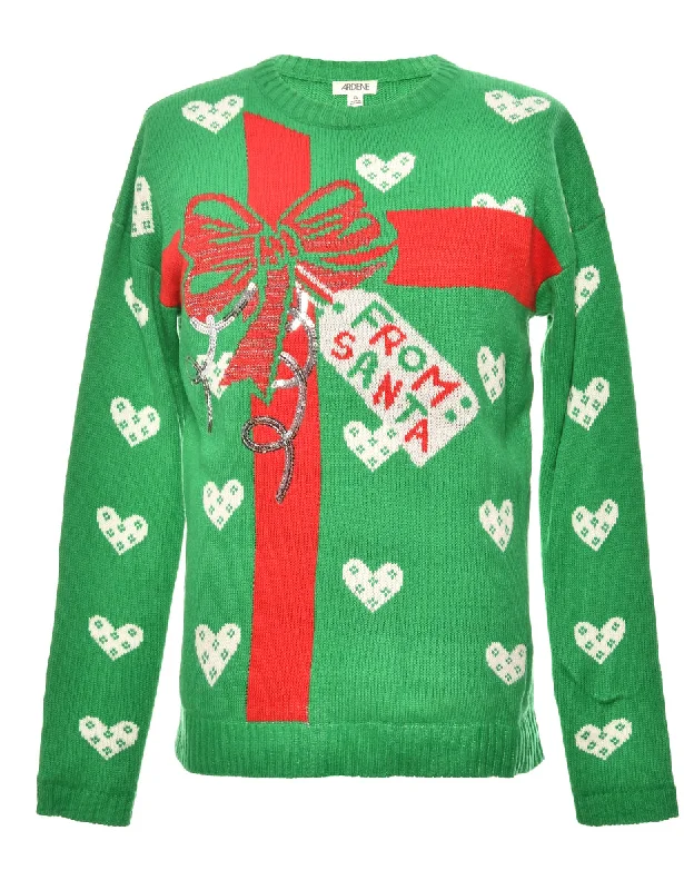 Festive Green Christmas Jumper - L Slim Fit Regular Fit Oversized