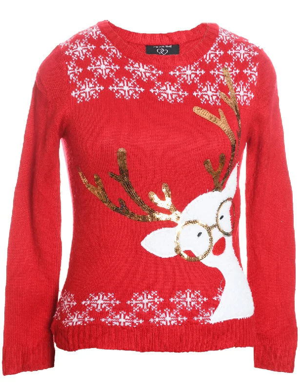 Festive Print Christmas Jumper - L Wool Fabric Cashmere Fabric Tweed Fabric