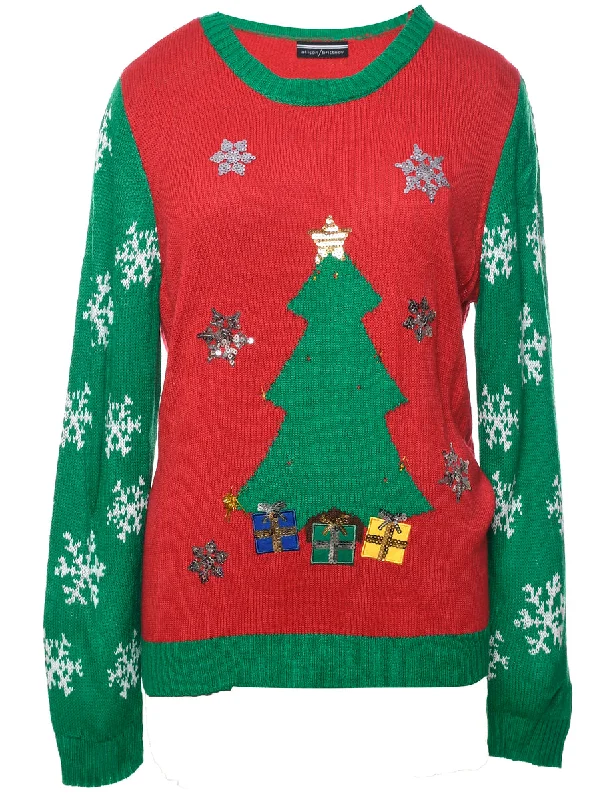 Festive Print Christmas Jumper - L High Neck Crew Neck V-Neck