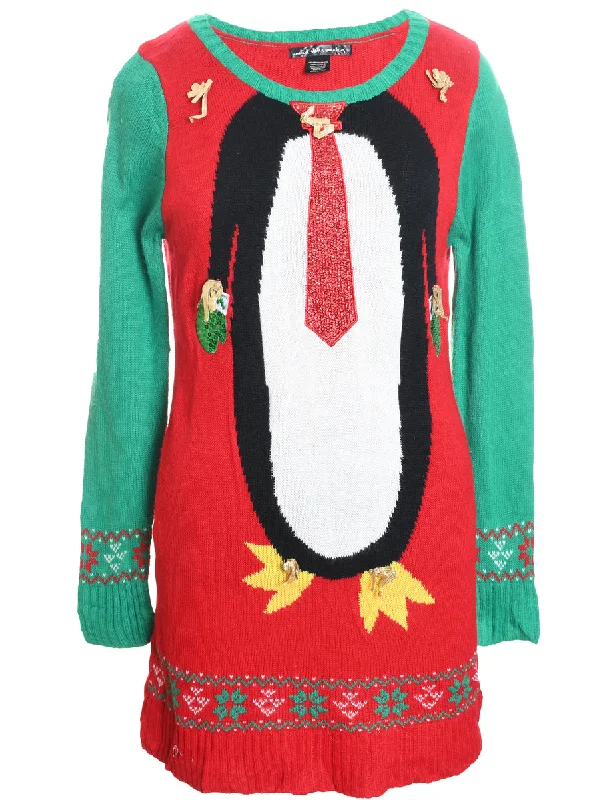 Festive Print Christmas Jumper - L Plaid Sweater Polka Dot Checkered