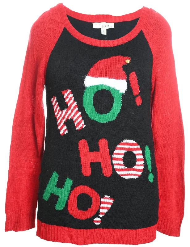 Festive Print Christmas Jumper - L Handmade Hand-knitted Hand-woven