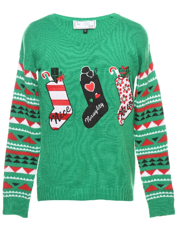 Festive Print Christmas Jumper - L Lace Blend Ribbed Blend Corduroy Blend