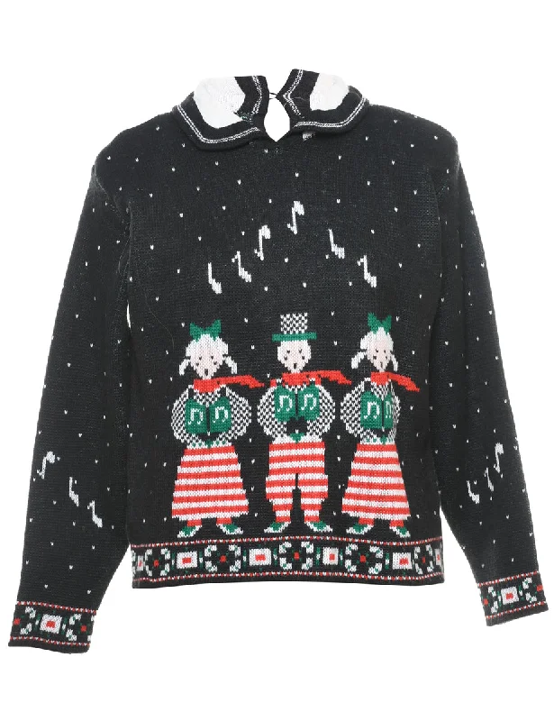 Festive Print Christmas Jumper - M Embroidered Appliqued Beaded