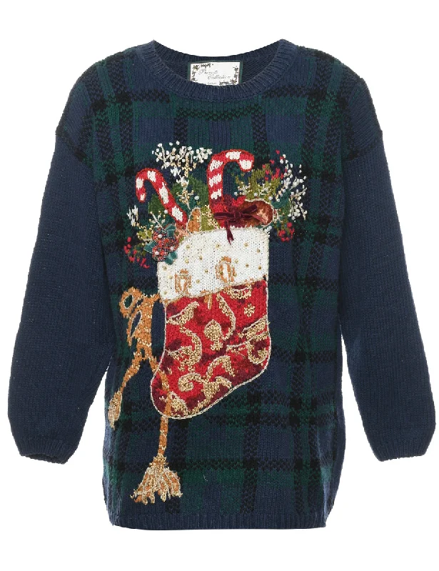 Festive Print Christmas Jumper - M Lace Blend Ribbed Blend Corduroy Blend