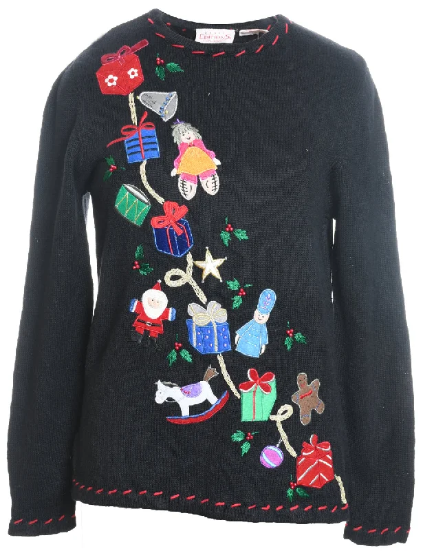 Festive Print Christmas Jumper - M Hooded Caped Shawl Collar