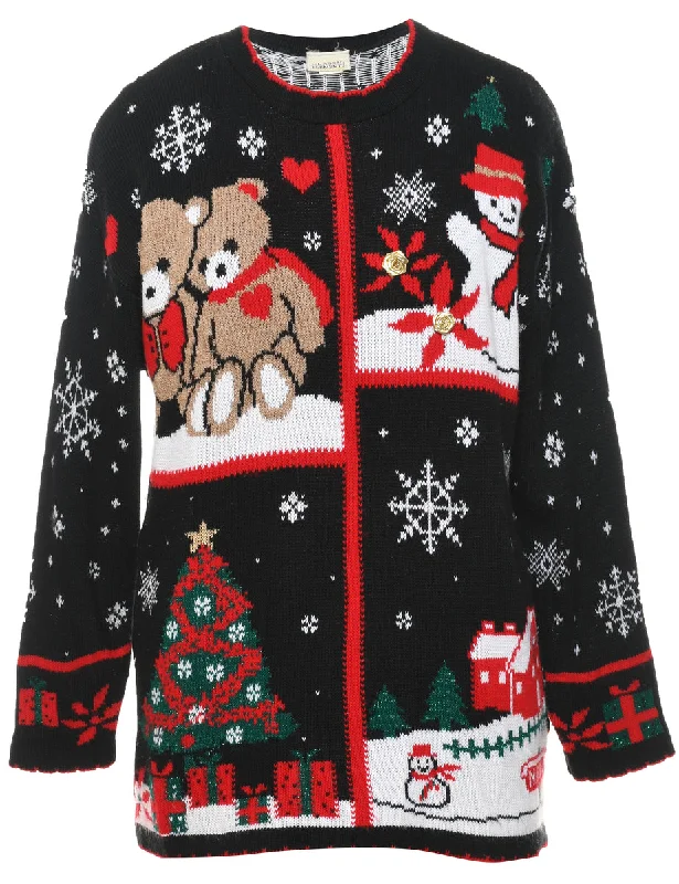 Festive Print Christmas Jumper - M Long Sweater Short Sweater Cropped Sweater