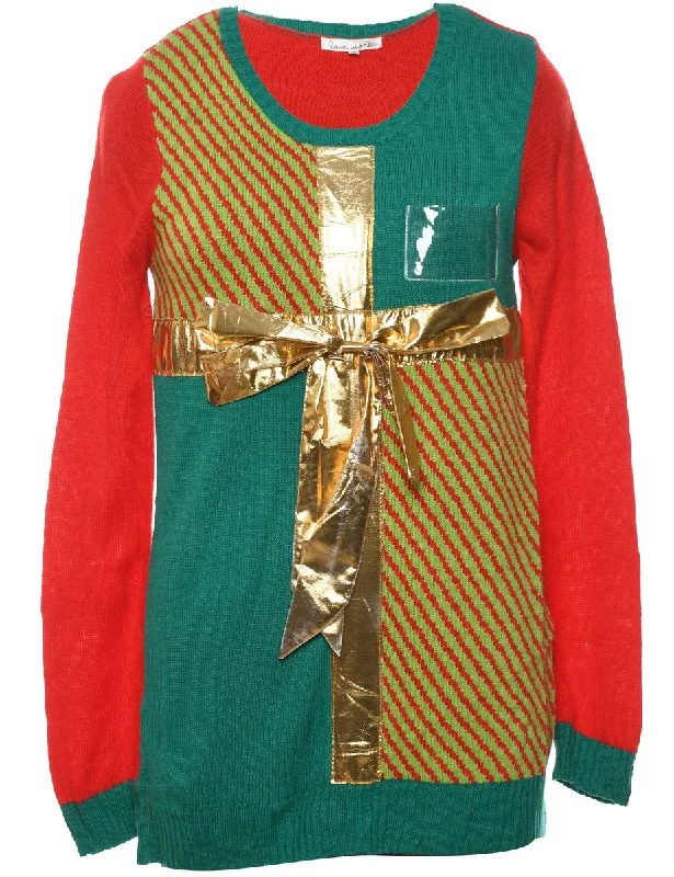 Festive Print Christmas Jumper - M Slim Fit Regular Fit Oversized