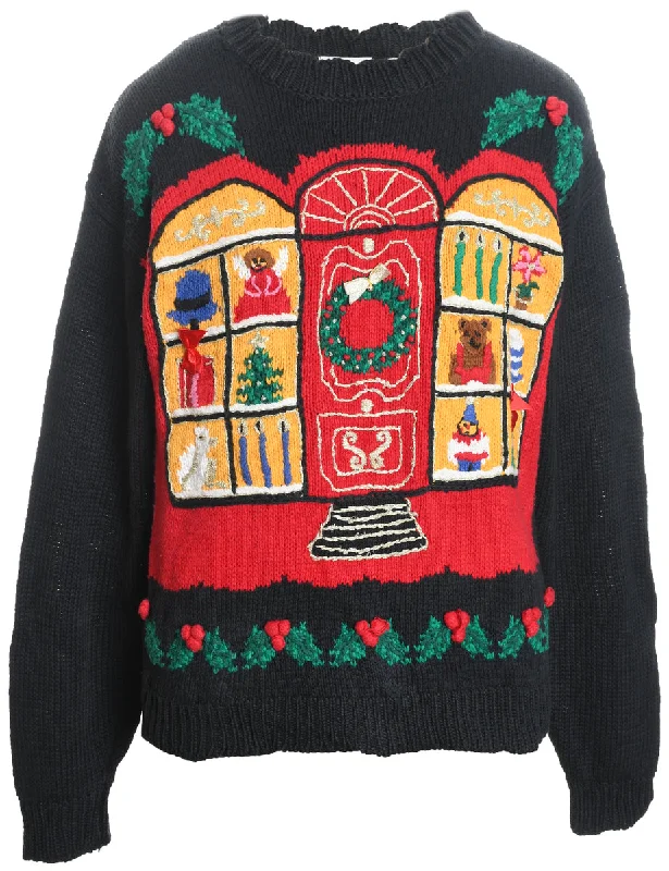 Festive Print Christmas Jumper - M Boxy Sweater Fitted Sweater A-Line