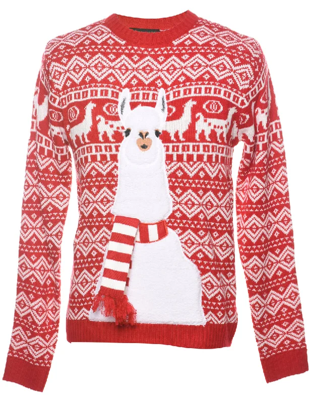 Festive Print Christmas Jumper - M Mesh Sweater Canvas Denim