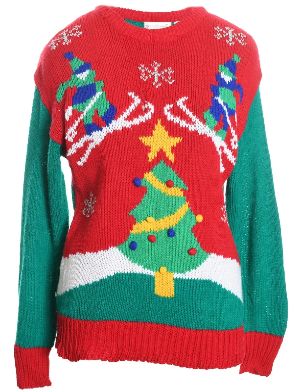 Festive Print Christmas Jumper - M Spandex Rayon Corduroy