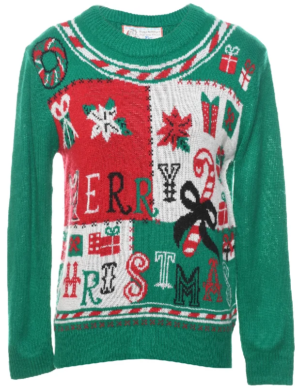 Festive Print Christmas Jumper - M Iron Safe Non-Iron Wrinkle Free