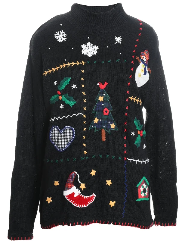 Festive Print Christmas Jumper - M Soft Cozy Warm