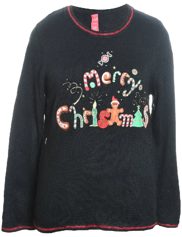 Festive Print Christmas Jumper - M Elegant Classic Vintage