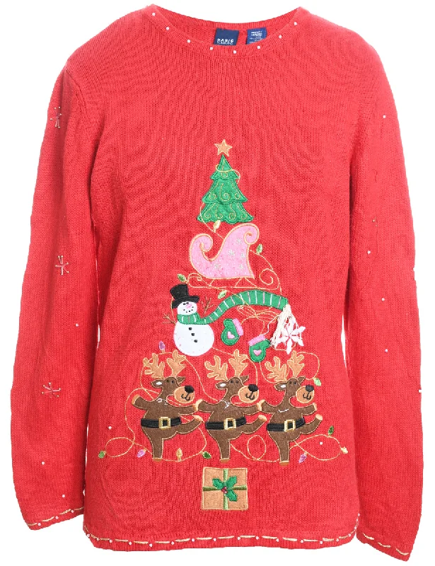 Festive Print Christmas Jumper - M Transparent Opaque Sheer