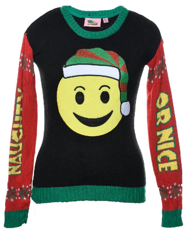 Festive Print Christmas Jumper - S Print Jacquard Patchwork