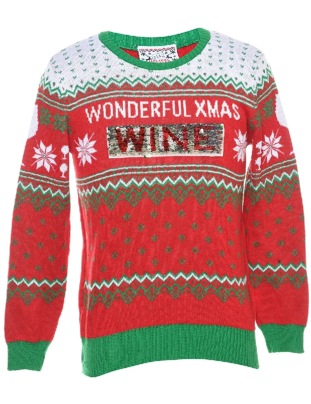 Festive Print Christmas Jumper - S Velvet Chenille Corduroy