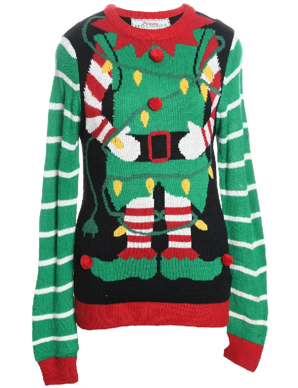 Festive Print Christmas Jumper - S Solid Print Embellished