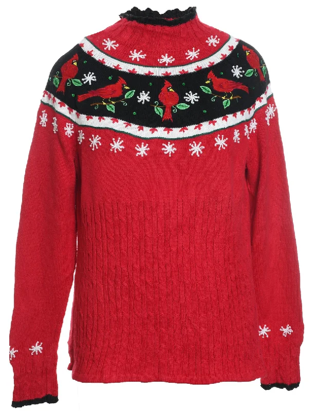 Festive Print Christmas Jumper - XL High Neck Crew Neck V-Neck