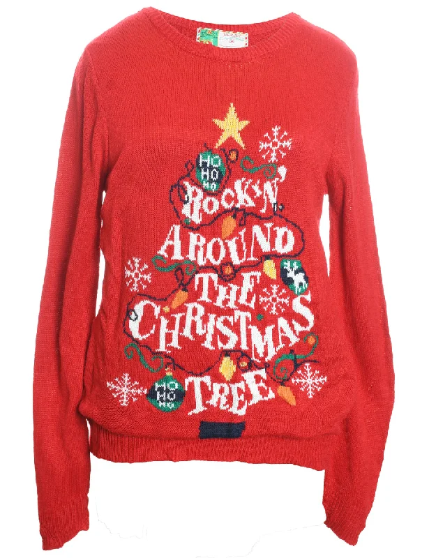 Festive Print Design Knit Christmas Jumper - L Stretchy Elastic Breathable