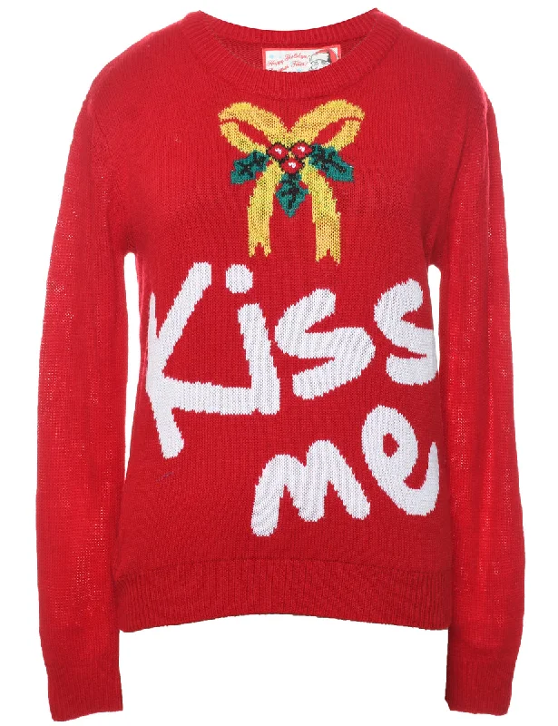 Festive Print Kiss Me Christmas Jumper - M Anti-Pilling Anti-Shrink Durable