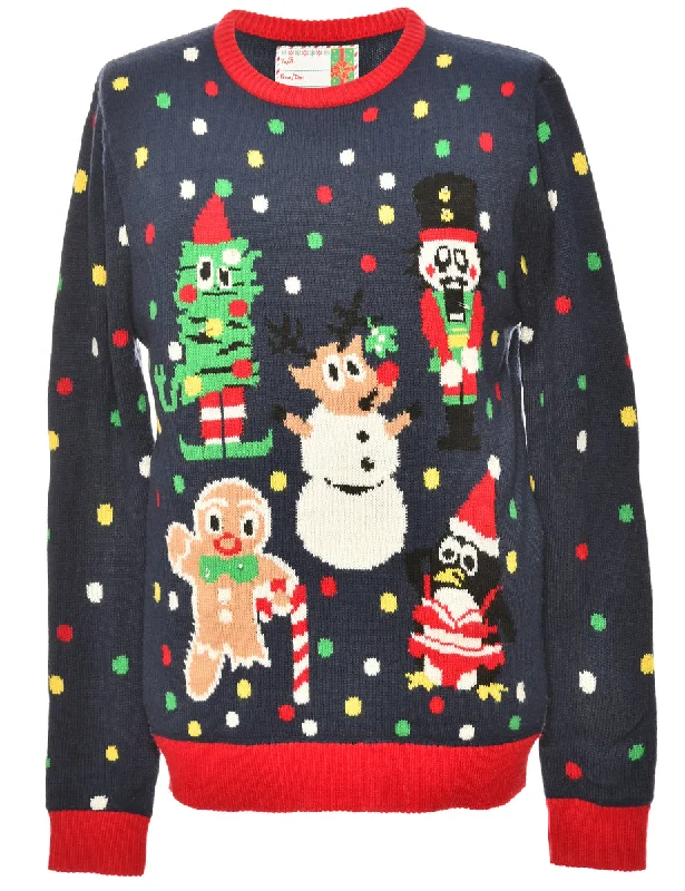 Festive Print Multi-Colour Christmas Jumper - L Casual Formal Business