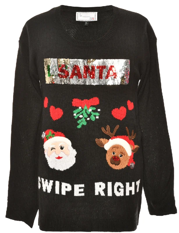 Festive Season Black Christmas Jumper - M Cashmere Blend Cotton Blend Poly Blend