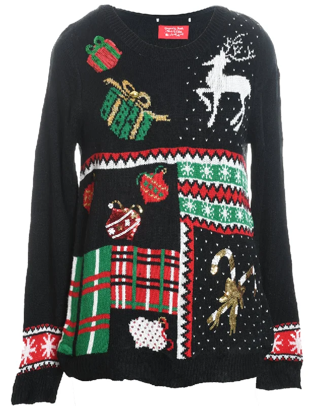 Festive Season Black Classic Knit Christmas Jumper - M Terry Blend Velvet Blend Canvas Blend