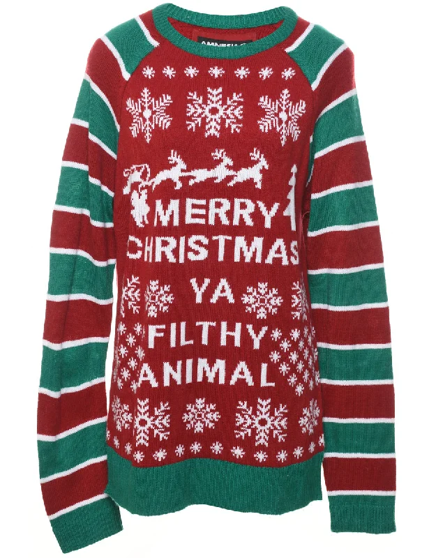 Festive Season Christmas Jumper - L Real Fur Shearling Chenille