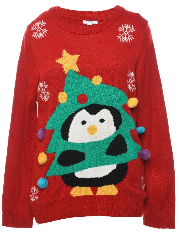 Festive Season Christmas Jumper - M Front Pockets Side Pockets Patch Pockets