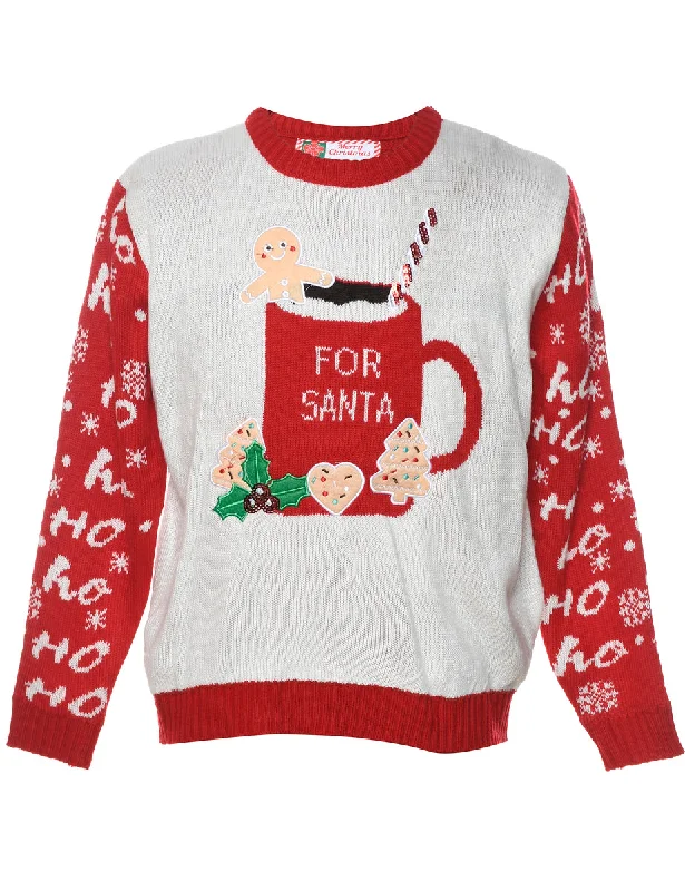 Festive Season Christmas Jumper - M Graphic Sweater Embroidered Appliqued