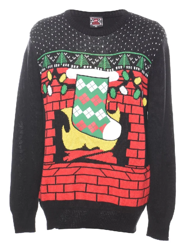 Festive Season Christmas Jumper - XL Zippered Front Buttoned Front Snap Front