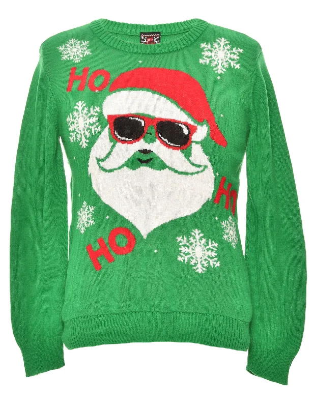 Festive Season Green Christmas Jumper - M Hooded Sweater Collared Sweater Shawl Collar