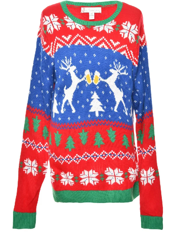 Festive Season Multi-Colour Patterned Christmas Jumper - L Terry Terry Cloth Terry Knit