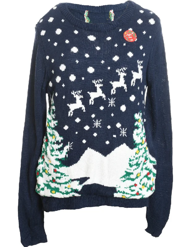 Festive Season Navy & White Knit Christmas Jumper - L Machine Wash Dry Clean Hand Wash