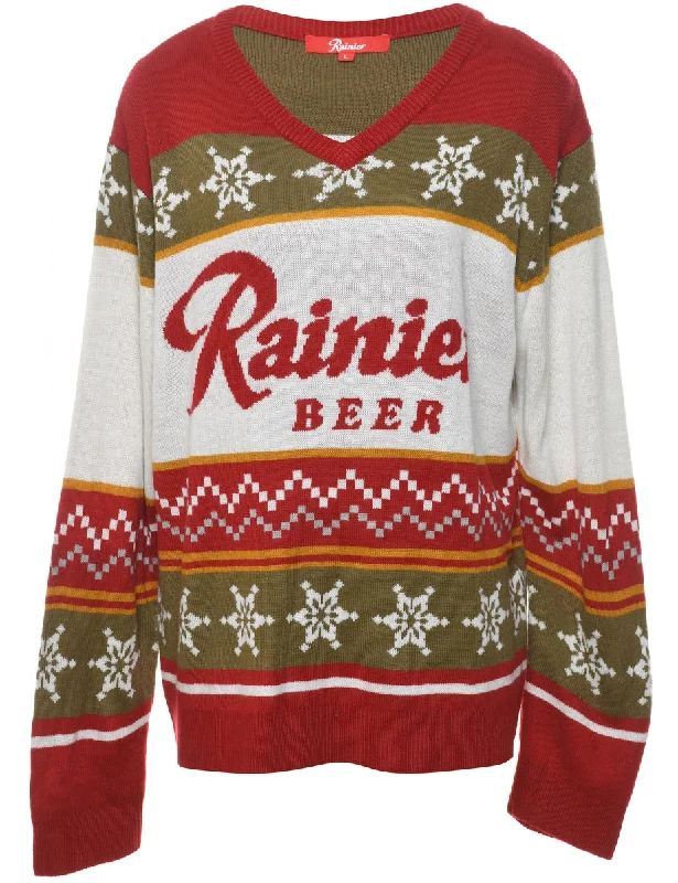 Festive Season Rainier Beer Christmas Jumper - L Transparent Opaque Sheer