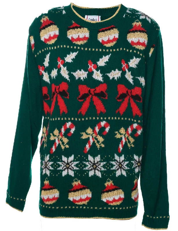 Festive Season Red & Green Christmas Jumper - M Glossy Satin Silk