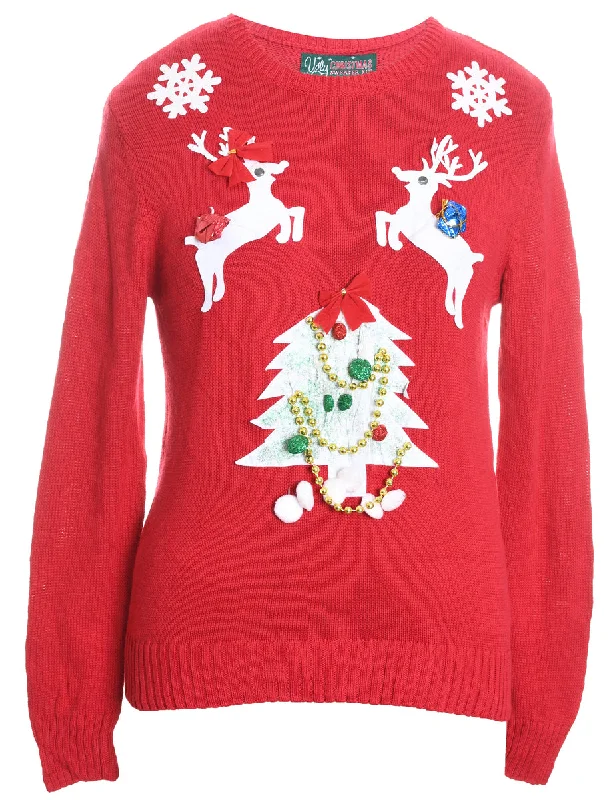 Festive Season Red Knit Christmas Jumper - S Cashmere Blend Cotton Blend Poly Blend