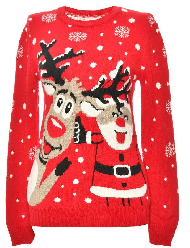 Festive Season Red Reindeer  Christmas Jumper - XL Terry Blend Velvet Blend Canvas Blend