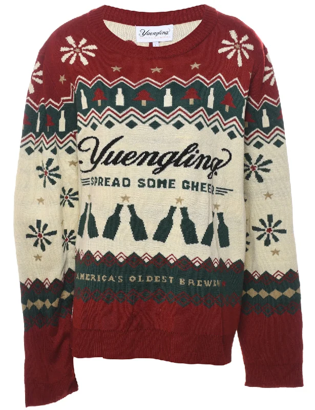 Festive Season Yuengling Christmas Jumper - L Boat Neck Shawl Collar Notched Collar