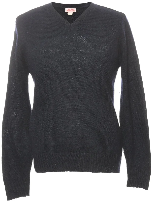 Fine Knit Navy Jumper - L Mesh Sweater Canvas Denim